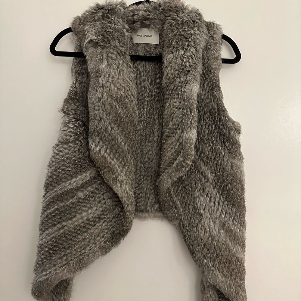 Yves Salomon Rabbit Fur Vest in Grey